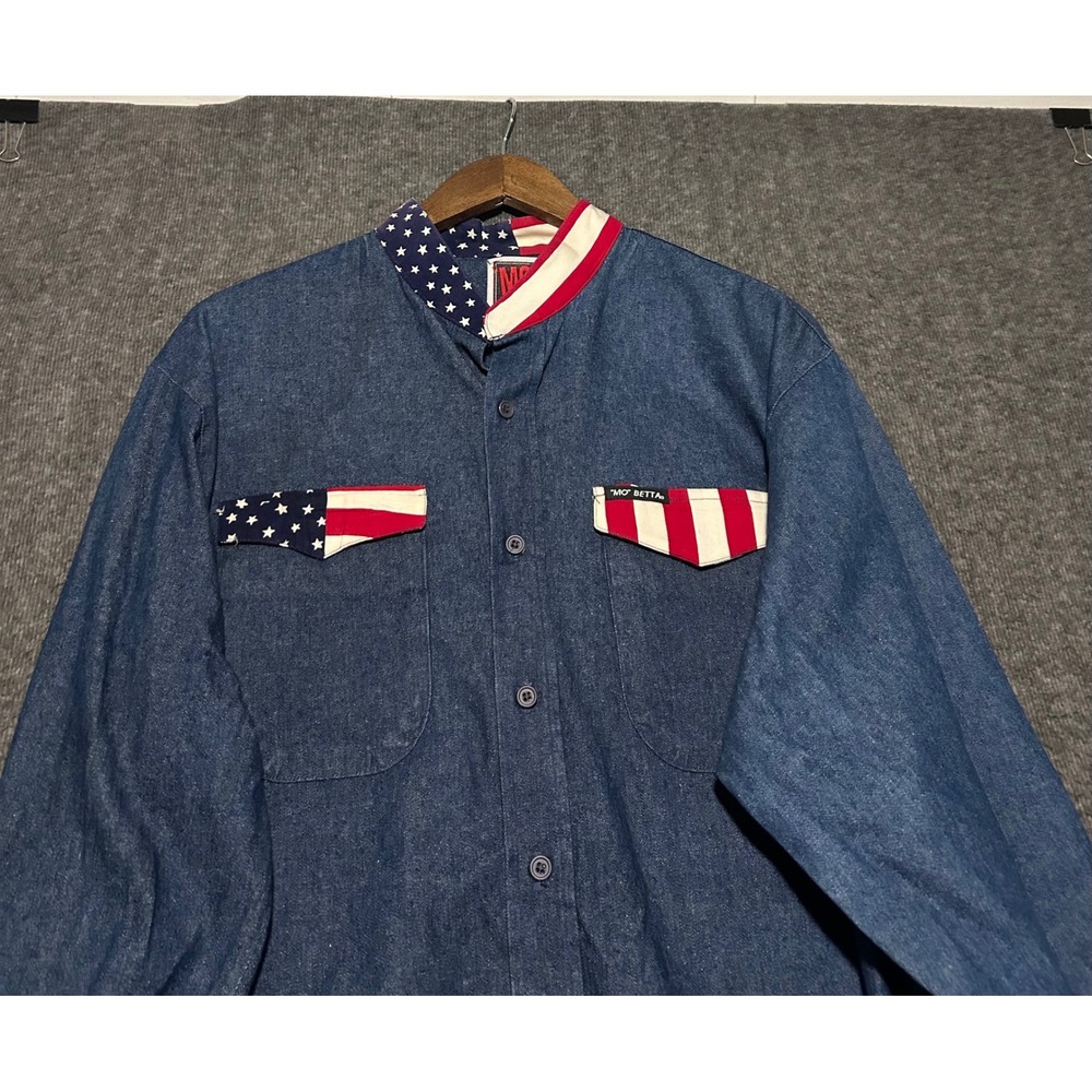Mo betta western denim shirt long sleeve made in usa vintage size 17.5X36 read
